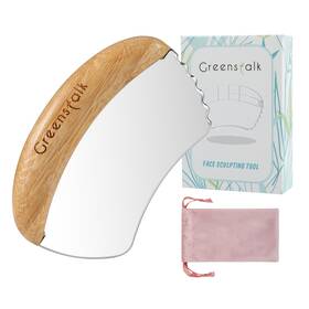 Wt-o6w4-c0sa Greenstalk Stainless Steel Gua Sha With Bamboo-handled For Face Body Silver