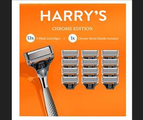 1837002 Harrys Chrome Edition Razor Set 13 X 5-blade Cartridges 1 Metal Handle