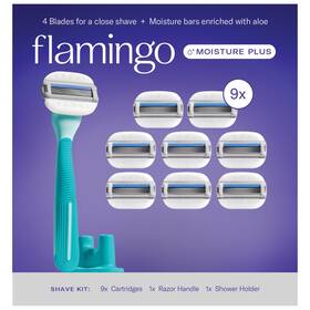 1935180 Harrys Flamingo By Moisture Plus Razor Set 9 Cartridges 1 Handle