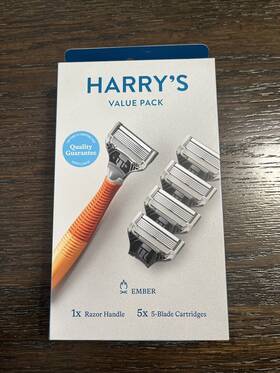 479294 Harrys Value Pack 1 Ember Colored Razor Handle Plus 5 Bladed Cartridges New