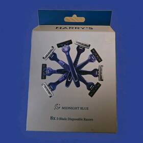 618009301 Harrys Midnight Blue 8x 3-blade Disposable Razors Stainless Steel Pivoting Head
