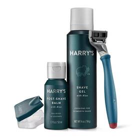 Harrys 810006470888 Blue Handle Mens Razor Shave Gel Post-shave Balm Aloe Gift Set