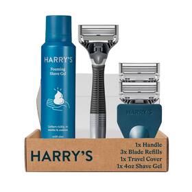 Harrys 810006477887 Razors For Men 1 Handle And 3 Razor Blade Refills Foaming Shave Gel