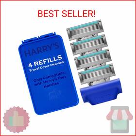 Harrys 840317403695 Plus Razor Refills - 4 Blade Cartridges With Bonus Travel Co