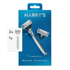 Ad4855 Harrys Shaving Razor For Men With 2 Blade Refill Cartridges Chrome