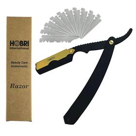 Hobri 691027473092 Premium Barber Straight Edge Razor With 10 Blades Mens Manual Shaver Black
