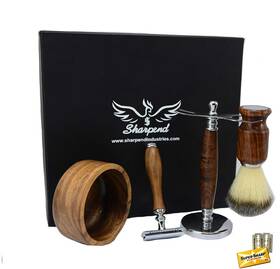 Industries 711182003818 Safety Razor Shaving Kit Double Edge Blades Hair Brush Wood Handl