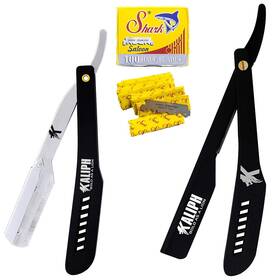 Kaliph 809555766450 Professional Straight Razor For Men - Premium Pack Of 2 Black