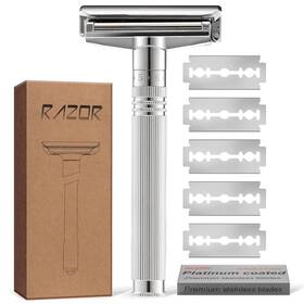Kobaya 729441802881 Mens Double Edge Safety Razor Metal Shaving With 5 Silver