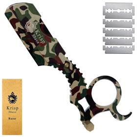 Krisp Beauty 343485283637 Straight Razor With 10 Shaving Blades Razors For Men - Green Camouflage