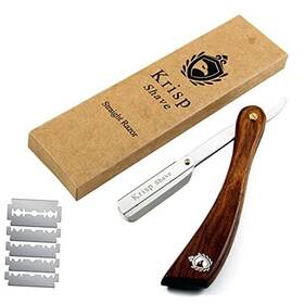 Krisp Beauty 343485485505 Professional Straight Edge Shaving Razor Safety - Natural Wood