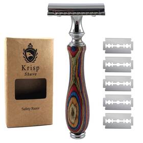 Krisp Shave 343485486427 Long Wood Handle Safety Razor For Men 4.2 Inch Multi Color
