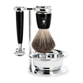S81m226ssr M Hle Classic Black Manual Shaving Razor With Badger Brush And Chrome Stand Set