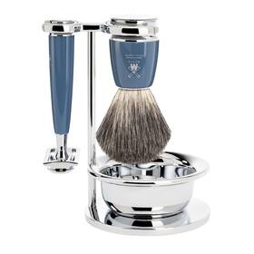 S81m228ssr M Hle Petrol Blue Manual Shaving Razor Closed Comb With Badger Brush And Stand