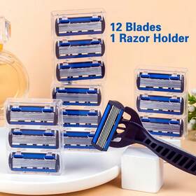Malkit1991 726084521483 1 Handle 12 Blades/ Men Women Manual Safety Razor 6-layer Stainless Steel Hair