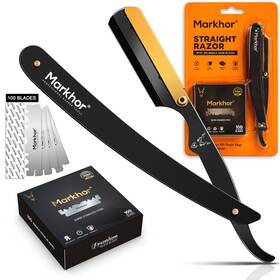 Ab12346 Markhor Straight Razors For Men With 100 Single Edge Blades Matte Black