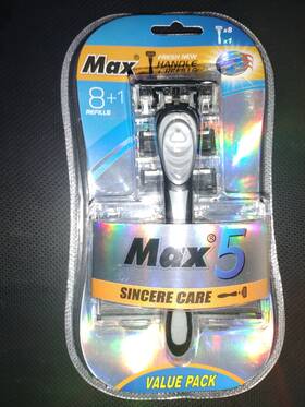 Max 5 924565915040 5-blade Manual Razor With 8 Cartridge Refill For Men/women Non-slip 1