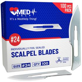 Medhelp 742488180316 Pack Of 100 Disposable Scalpel Blades #24 Size 24 Surgical High Carb