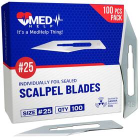 Medhelp 742488180323 Pack Of 100 Disposable Scalpel Blades #25 Size 25 Surgical High Carb