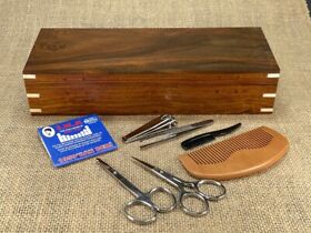 Ss-90 Men Shaving Beard Mustache Grooming Kit Set Wood Box Combs Scissors Styptic Gift