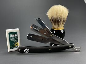 Kl988 Mens Shaving Brush With Synthetic Hair And Black Cut Throat Razor Free 5 Blades