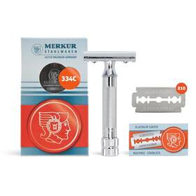Merkur 045284012697 34c Short Handle Heavy Duty Classic Safety Razor Set With 10 Blades In A Box