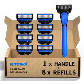 Ly6-20241022dt Miechua 6-blade Razor Plastic Anti-slip Men Manual Refill Cartridges Blue And Black