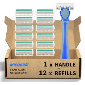M66032 Miechua 6-blade Razor Plastic Anti-slip Men Manual Refill 12 Piece Set Blue