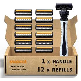 Mea20230721-m21 Miechua 3 Blade Razor Plastic Anti-slip 12 Count Pack Of 1 Black&orange