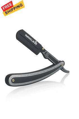 Miracle 742567433074 Professional Barber Straight Edge Razor Black Wooden Handle