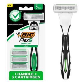 No 070330751972 5 Sensitive Refillable Razor 1 Handle And 3 Cartridges Of Mens Manual Shaving