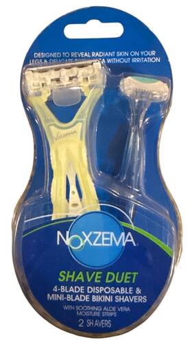 Noxzema 675690500361 2pc Set Shave Duet 4-blade Disposable And Bikini Razor With Aloe Vera Strips