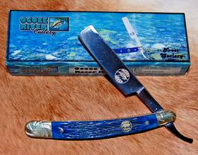 Oc148blpb Ocoee River By Frost Cutlery Blue Bone Handle Straight Razor Folding Knife - New