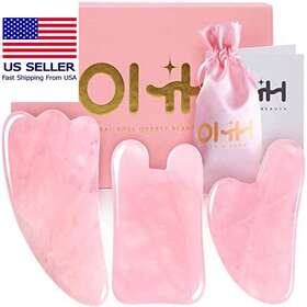 Luhuijiaa-206 Ohh Gua Sha Facial Tools Set Rose Quartz 3 Piece Assortment Pink