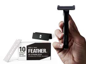 Oneblade 850010713090 Safety Razor For Fine Hair Stand And 10 Feather Blades - Intro Level Japanese