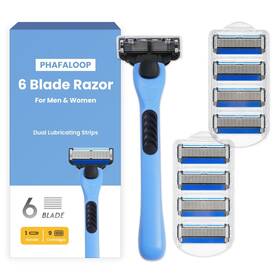 Phafaloop 313035674642 6-blade Mens Razor With Dual Lubrication Shaving Kit For Men 10 Pie