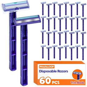 Phafaloop 445020334354 Twin Blade Disposable Razors For Men And Women 60 Pack Bulk Stainless Steel Shav