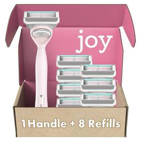 Procter & Gamble 313045055042 Joy Razors For Women 1 Handle 8 Razor Blade Refills Pink Lubrastrip To Help