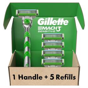 Mach3 Procter & Gamble 445056050037 Gillette Sensitive Razors For Men 1 Handle 5 Blade Refills Designed