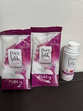 21553 Pure Silk 2 Womens Disposable Razors Packs Blades And Shave Cream Set