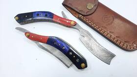 Qureshi Knifes 758890188185 Damascus Steel Straight Razor Fixed Blade Color Wood Buffalo Horn Handle