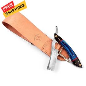 Qureshi Knifes 758890188406 Professional Straight Razor With Leather Strop - Damascus Steel Blade