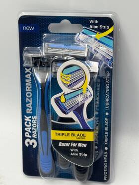 Sb3340blue Razormax Triple Blade Disposable Razors 3 Pack Razor For Men Aloe Strip Blue