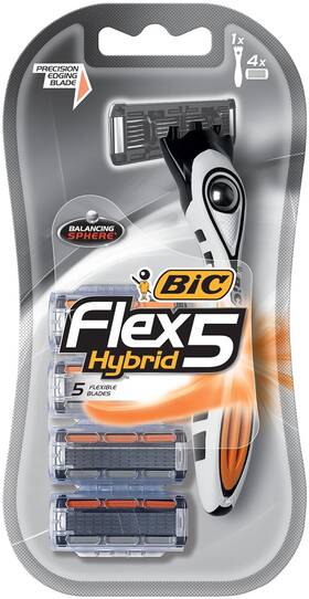 Sh5kp4c-a-blk Razors Flex 5 Hybrid Mens 5-blade Disposable Razor 1 Handle And 4 Cartridges