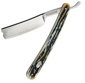 2159 Rough Ryder Folding Razor Cinnamon Stag 3.5 Inch Damascus Steel Blade Bone Handle