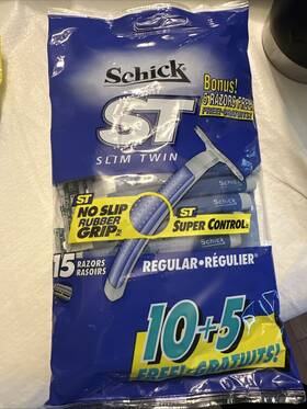Schick 012547007435 St Slim Twin No Slip Rubber Grip Disposable Razors 15 Pack