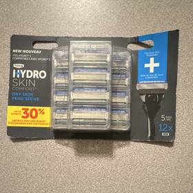 10580157 Schick Hydro Skin Comfort Dry 5-blade Cartridge Blades For Men 12 Pack
