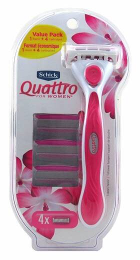 Schick 191897544699 Quattro For Women Value Pack With 1 Razor And 4 Blade Refills 6