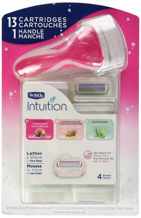 Schick 711181922752 Intuition Variety Pack 13 Refills With Razor Handle - Pink White Plastic