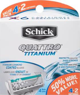 Schick 782794870662 Quattro Titanium Razor Blade Refills For Men Value Pack 6 Count